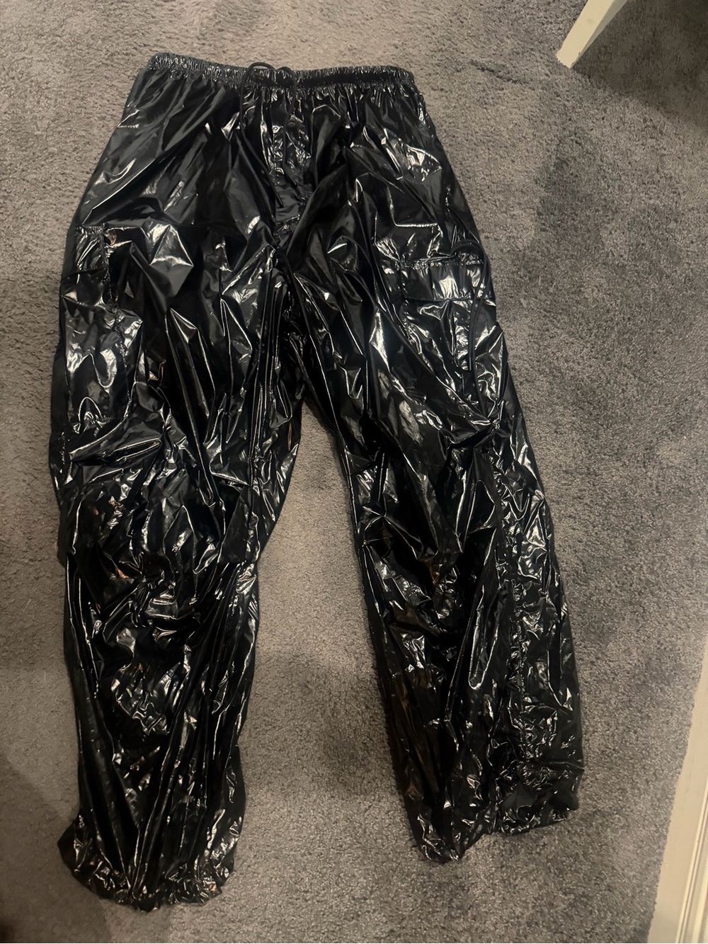 NikeSKIMS Shiny Nylon Oversized Cargo Pants Black SIZE L NWOT